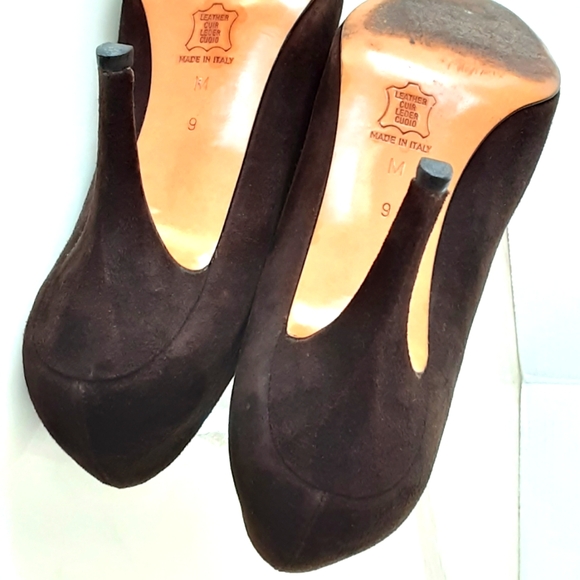 YVES SAINT LAURENT Chocolate Brown Suede Heels Career Party Size 9M - Vtg - Picture 9 of 10